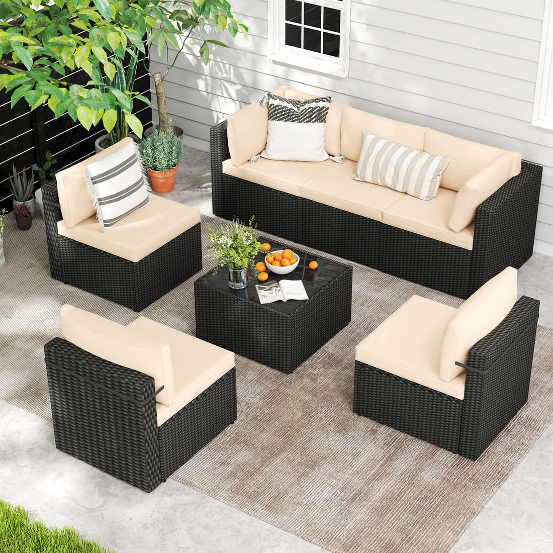 7-Piece Rattan Outdoor Sectional Sofa Set for Poolside, Backyard, Deck
