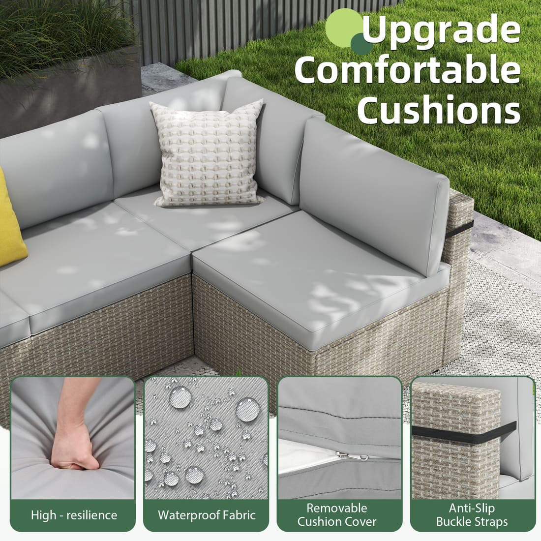 7-Piece Rattan Outdoor Sectional Sofa Set for Poolside, Backyard, Deck