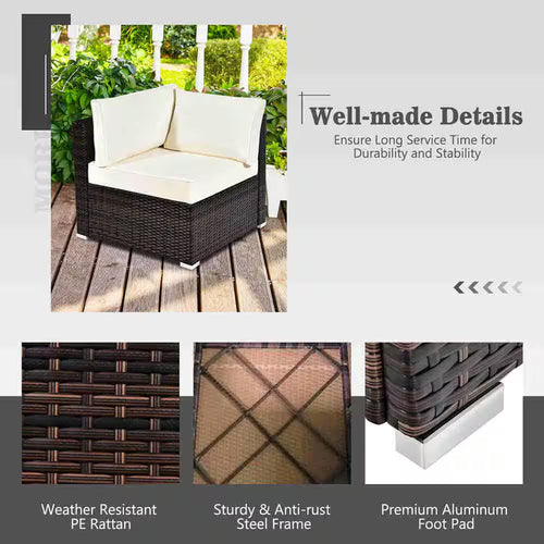 8-Piece Patio Rattan Furniture Set Fire Pit Table Tank Holder Cover Deck off White