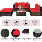 5 Pcs Outdoor Patio Rattan Furniture Set Sectional Conversation with Navy Cushions-Turquoise