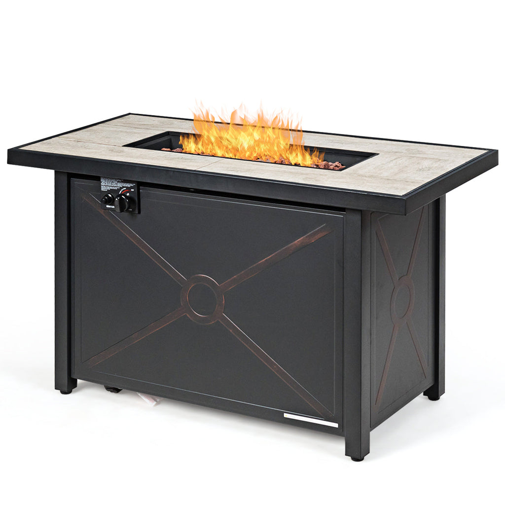 9 Pieces Outdoor Patio Furniture Set with 42 Inch Propane Fire Pit Table