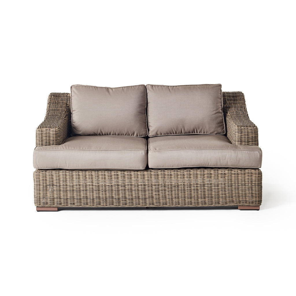 Carmel Wicker Outdoor Loveseat with Natural All-Weather Cushioned Finish