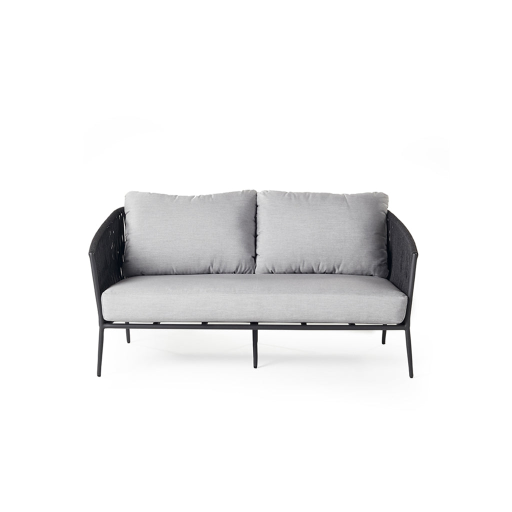 Olema Outdoor Loveseat with Charcoal Aluminum and Woven Rope