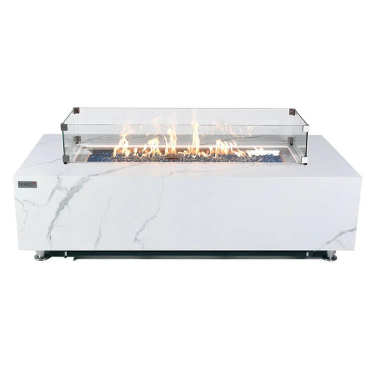 Carrara Outdoor Bianco White Fire Pit Table - Select Fuel Type
