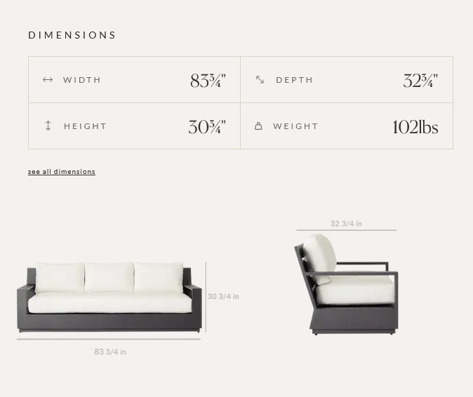Sonora Sofa Charcoal Aluminum Outdoor Seating
