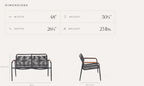 Marin Aluminum Outdoor Loveseat with Teak Rails and Cording