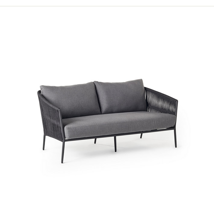 Olema Outdoor Loveseat with Charcoal Aluminum and Woven Rope