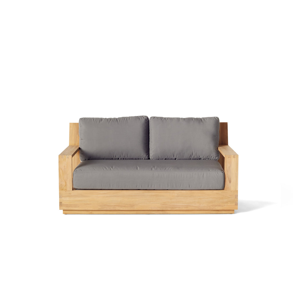 Sonora Teak Outdoor Loveseat with Natural Finish and Cushions