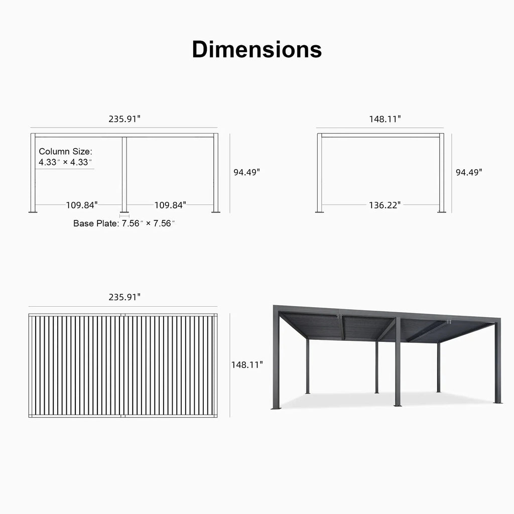 Grey Louvered Pergola Outdoor Aluminum Pergola with Adjustable Roof for Patio Grey Hardtop Gazebo
