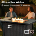 9 Pieces Patio Furniture Set All Weather Wicker Outdoor Conversation Set with 42" Fire Pit outside Furniture Patio Sofa with Swivel Chairs & Solar Table, Beige