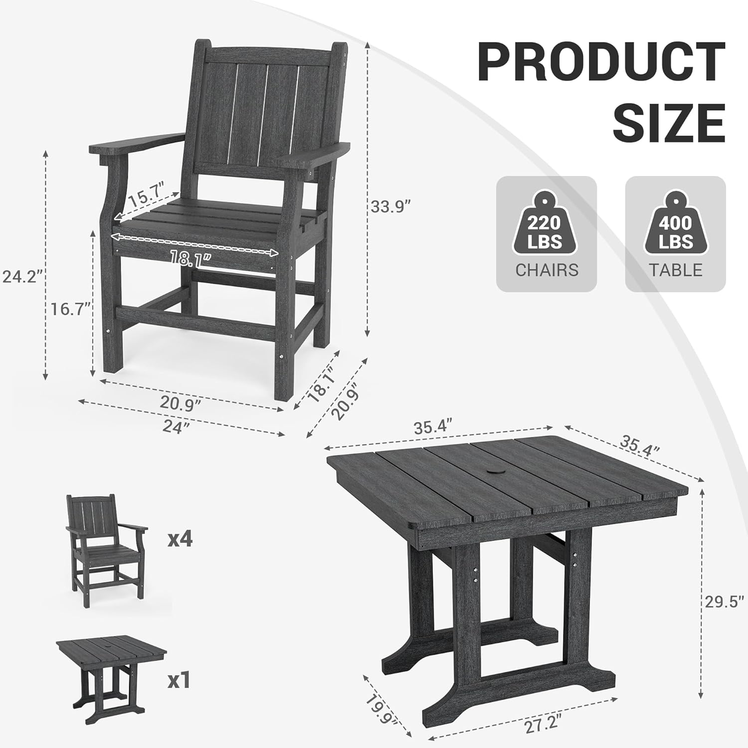 Corex HDPE Outdoor Dining Set, 7-Piece, Black