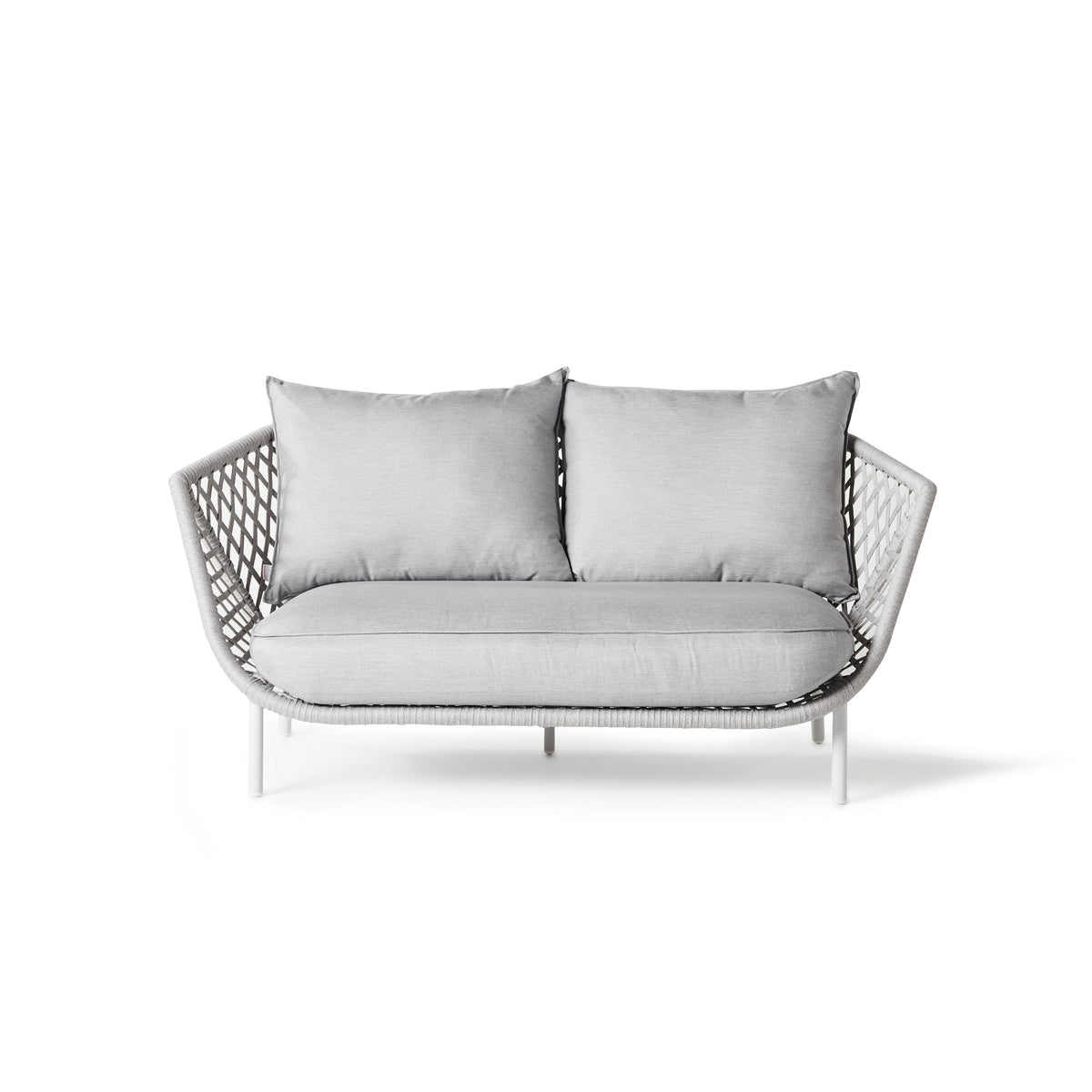 Lisbon Woven Rope Outdoor Loveseat with Plush White Cushions