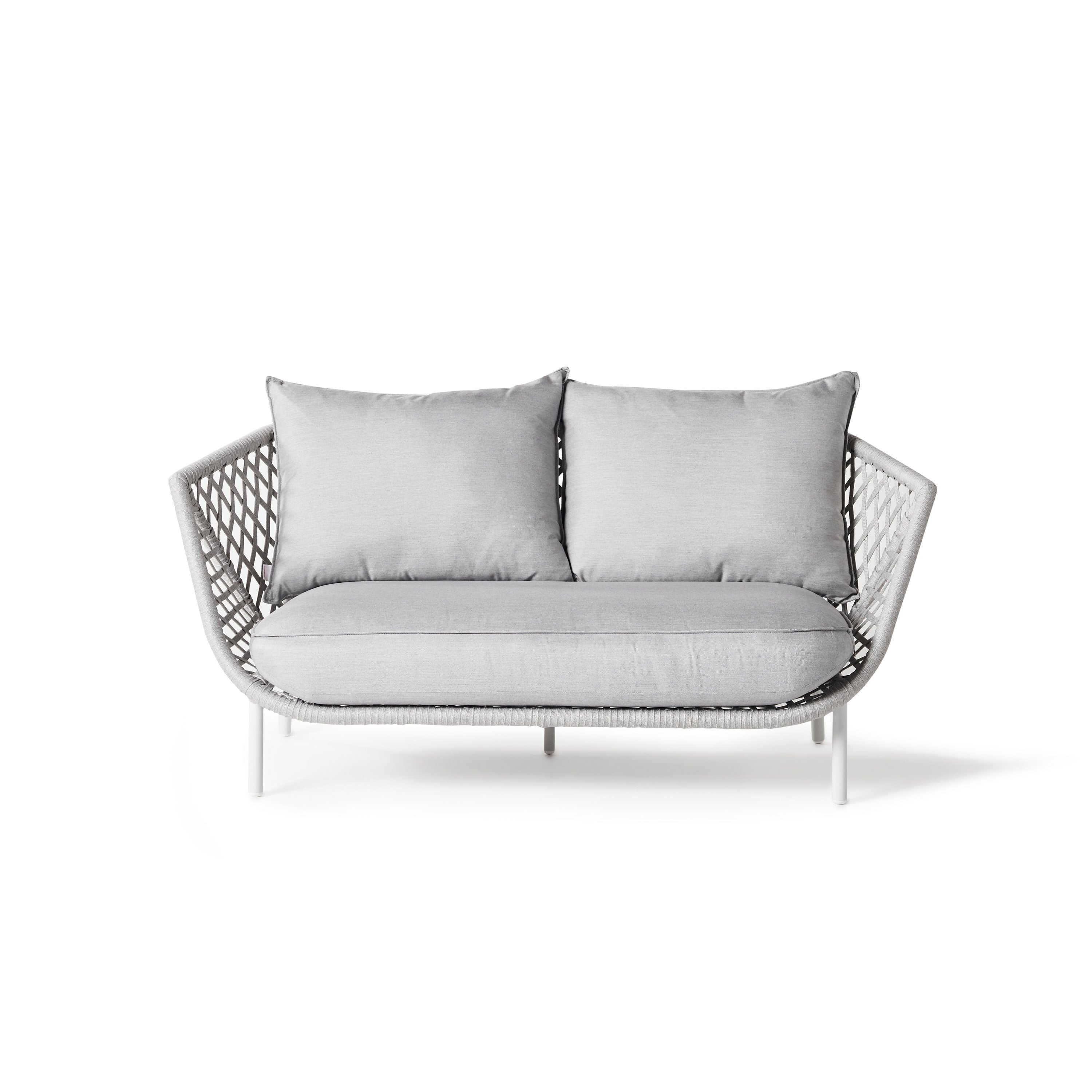 Lisbon Woven Rope Outdoor Loveseat with Plush White Cushions