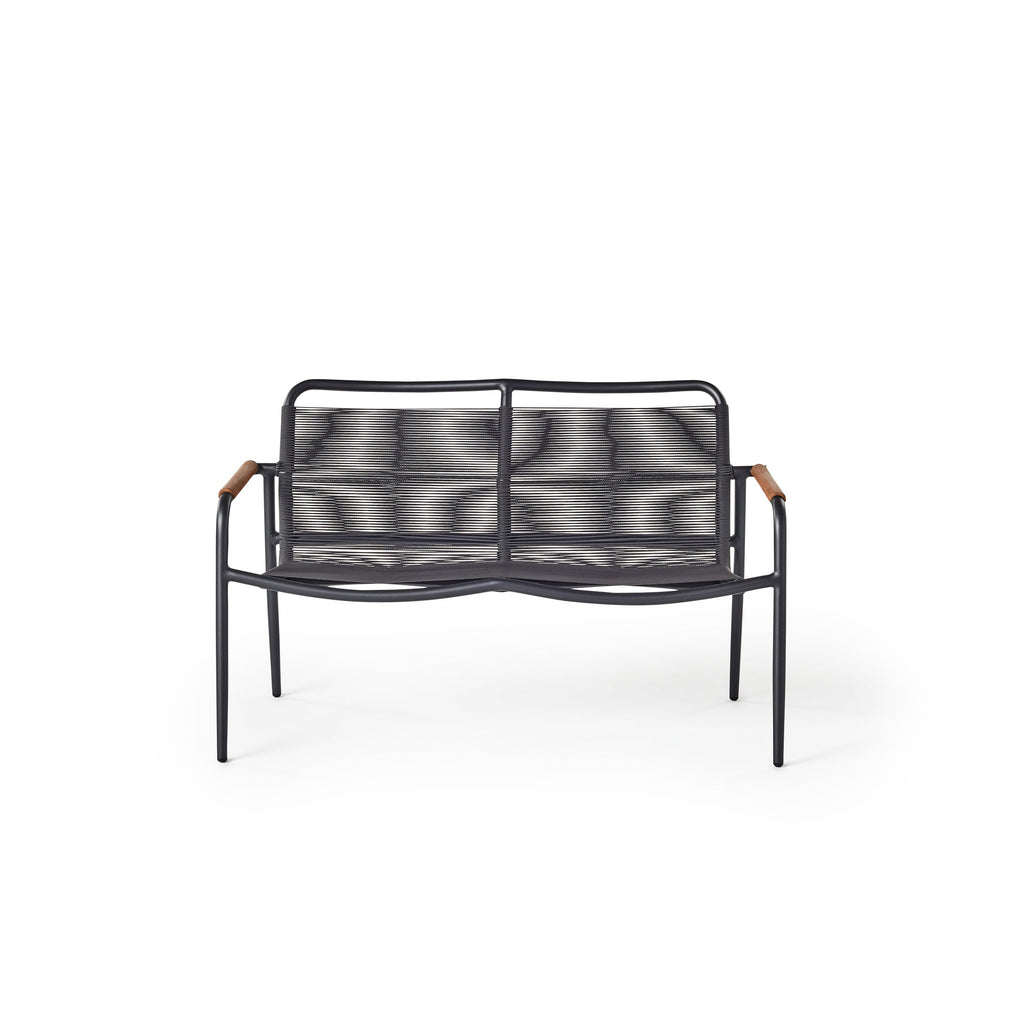Marin Aluminum Outdoor Loveseat with Teak Rails and Cording