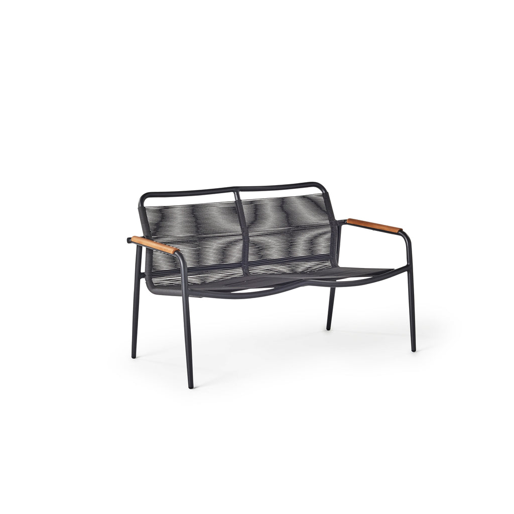 Marin Aluminum Outdoor Loveseat with Teak Rails and Cording