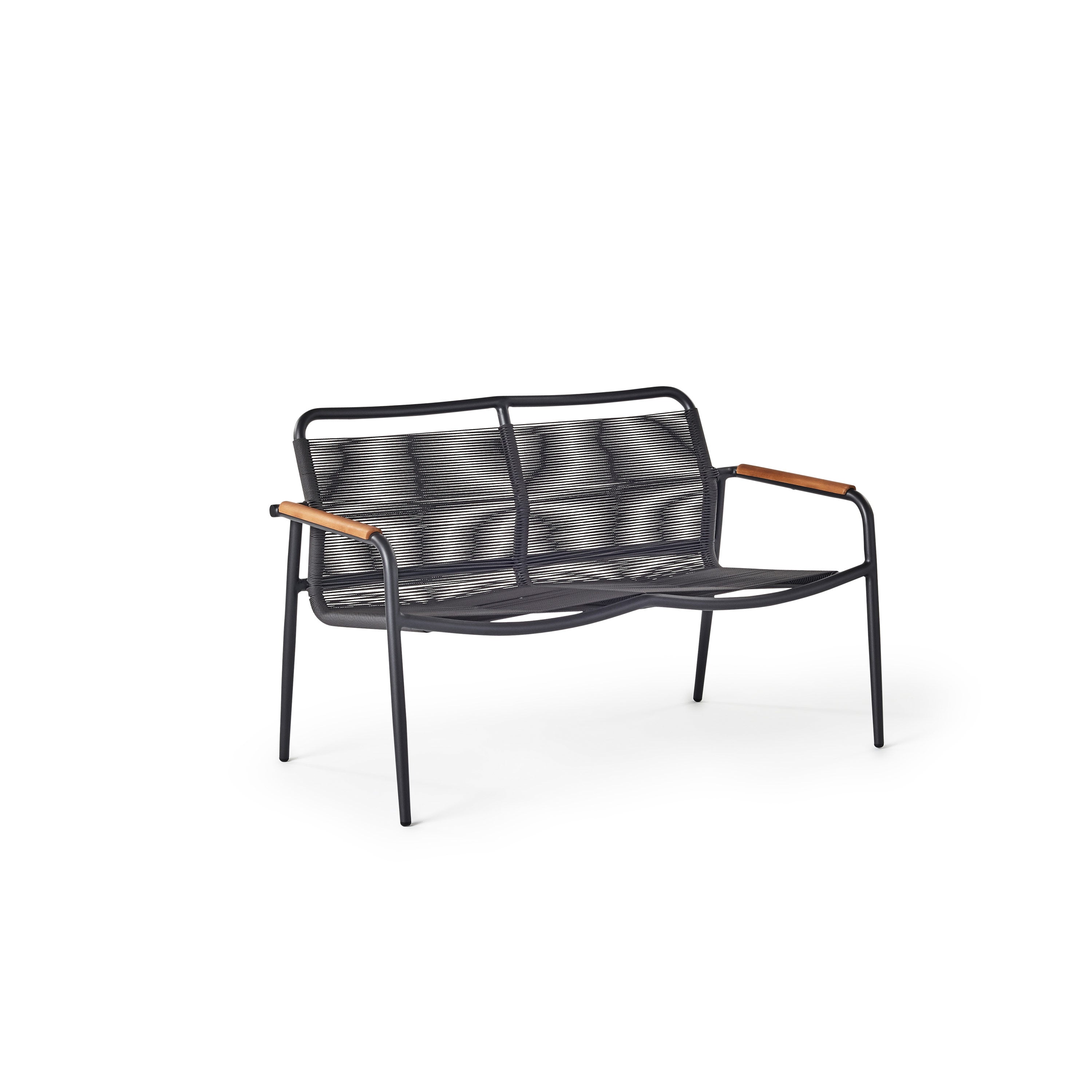 Marin Aluminum Outdoor Loveseat with Teak Rails and Cording