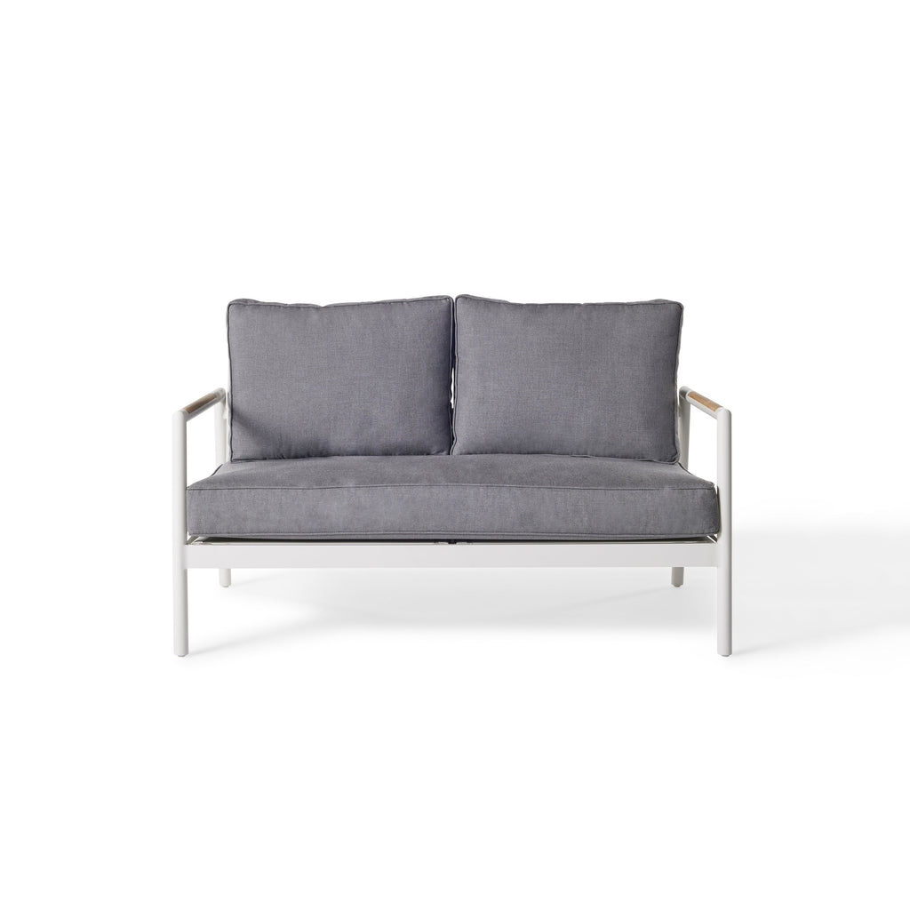 Pasadena Modern Outdoor Loveseat in White Aluminum Frame