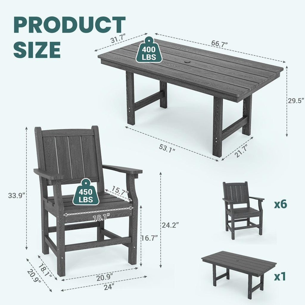 Pamapic 2 in 1 Patio Swing with 7 Pieces HDPE Dining Sets