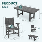 Pamapic 2 in 1 Patio Swing with 7 Pieces HDPE Dining Sets