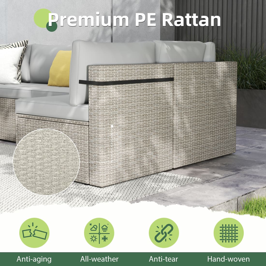 7-Piece Rattan Outdoor Sectional Sofa Set for Poolside, Backyard, Deck