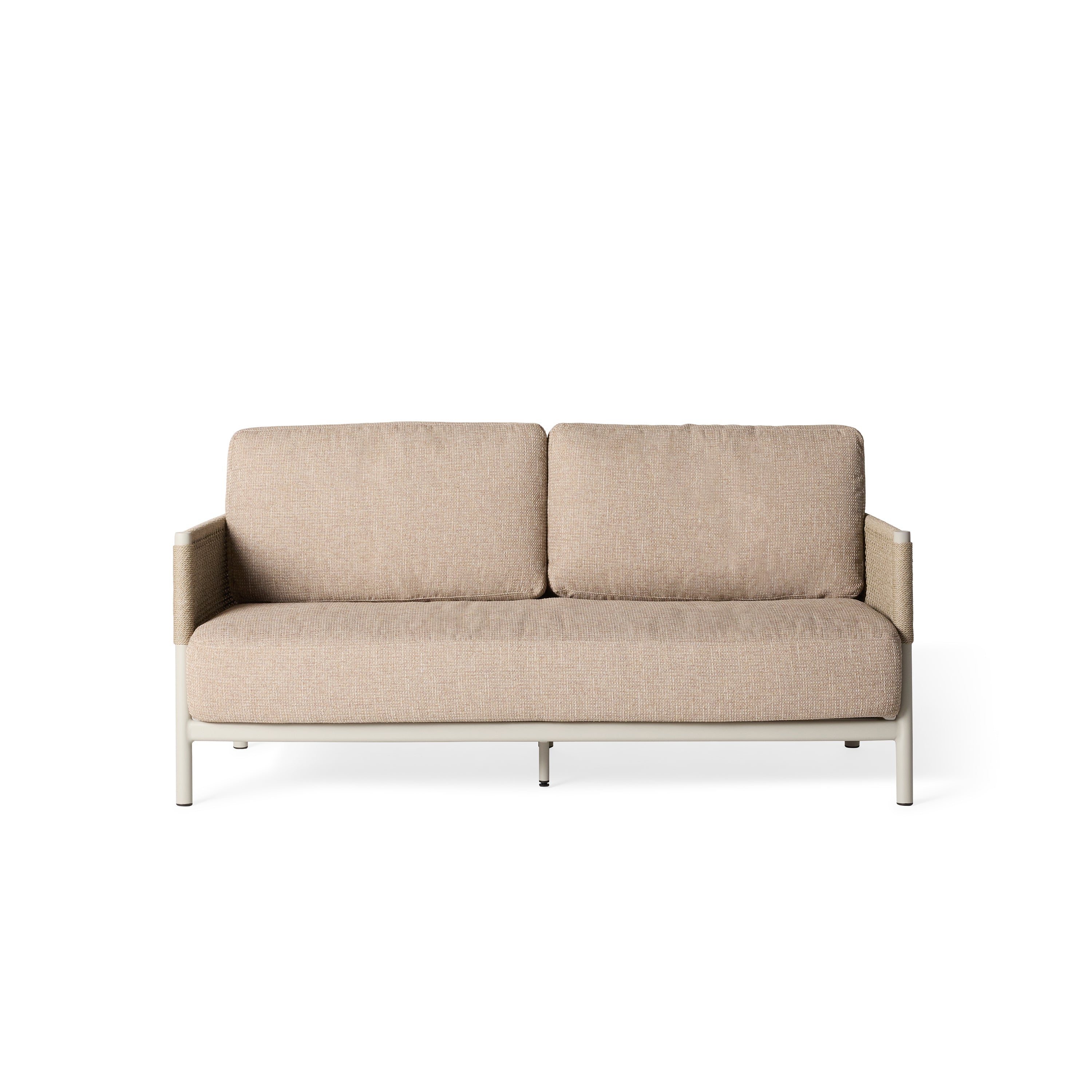 Saratoga Midcentury Modern Loveseat in Dune Aluminum Frame